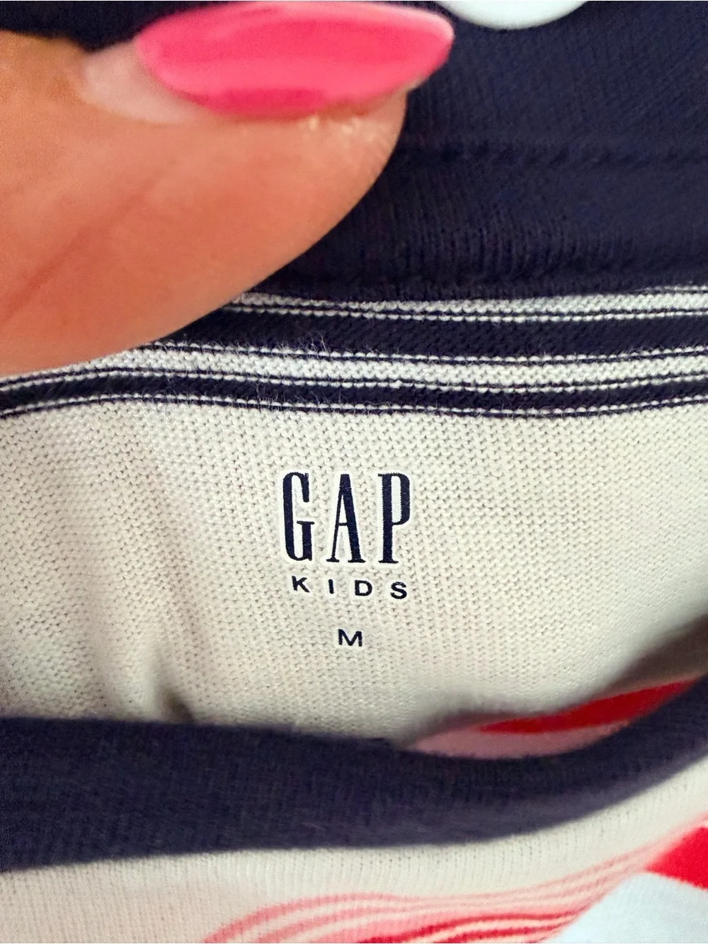 GAP White Short Sleeve Tee with Red, Blue & Navy Stripes